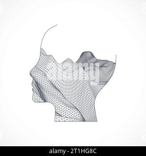 Topography in the contour. The human head is made in the style of a frame. Vector art. Stock Vector