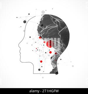 The human head is made in the style of a frame. Toporgagraphy in the contour.  Vector plexus art. Stock Vector