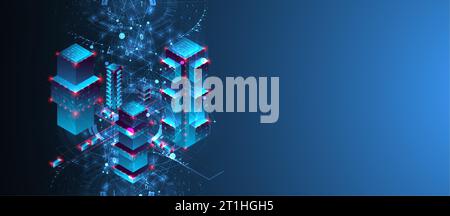 Isometric big data concept, database. Abstract technology background. Vector illustration Stock Vector