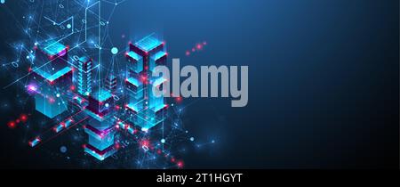 Isometric big data concept, database. Abstract technology background. Vector illustration Stock Vector