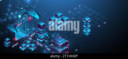 Isometric big data concept, database. Abstract technology background. Vector illustration Stock Vector