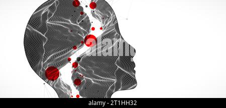The human head is made in the style of a frame. Toporgagraphy in the contour.  Vector plexus art. Stock Vector