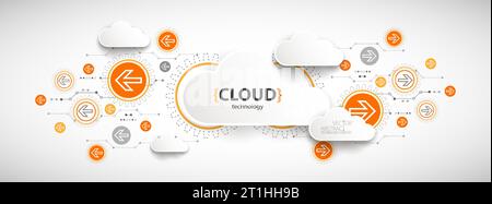 Cloud storage technology. Integrated digital web concept background. Stock Vector