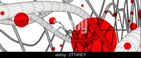 Vector abstract background with a wireframe dynamic waves, line and particles. Stock Vector