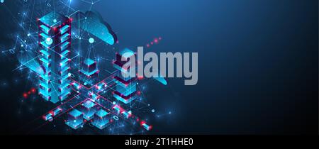 Isometric big data concept, database. Abstract technology background. Vector illustration Stock Vector