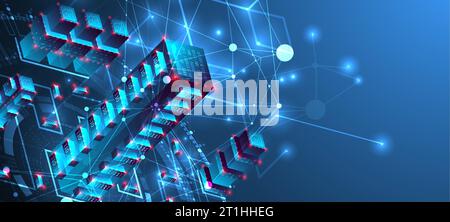 Isometric big data concept, database. Abstract technology background. Vector illustration Stock Vector
