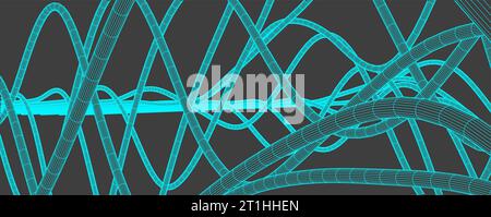 Vector abstract background with a wireframe dynamic waves, line and particles. Stock Vector
