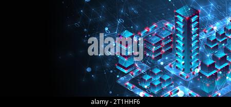 Isometric big data concept, database. Abstract technology background. Vector illustration Stock Vector