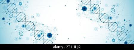 Abstract blue hexagon futuristic background for design works. Science template, wallpaper or banner with a DNA molecules. Stock Vector