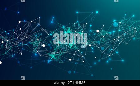 Abstract plexus vector background. Glowing particles dynamic flow. Stock Vector