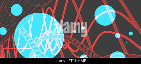 Vector abstract background with a wireframe dynamic waves, line and particles. Stock Vector