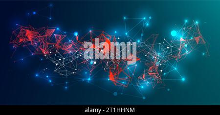 Abstract plexus vector background. Glowing particles dynamic flow. Stock Vector