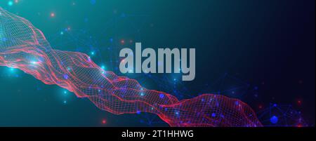 Abstract background with waves and plexus effect. 3D surface. Stock Vector