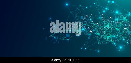 Abstract plexus vector background. Glowing particles dynamic flow. Stock Vector