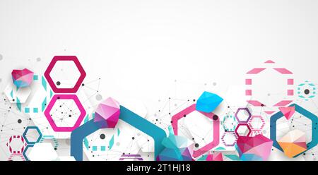 Hexagonal geometric array. Abstract background. Science and connection vector concept. Stock Vector