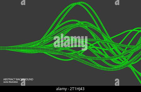 Vector abstract background with a wireframe dynamic waves, line and particles. Stock Vector