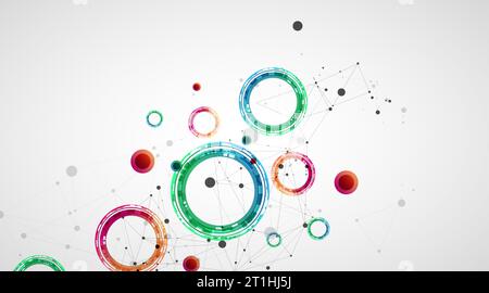 Technical background with plexus effect and made of techno circles. Stock Vector