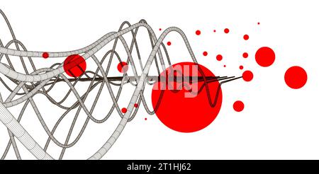 Vector abstract background with a wireframe dynamic waves, line and particles. Stock Vector