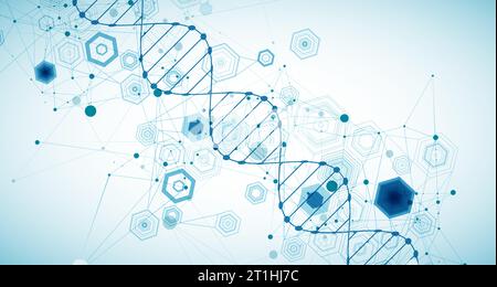 Abstract blue hexagon futuristic background for design works. Science template, wallpaper or banner with a DNA molecules. Stock Vector