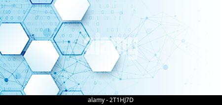 Technology background with plexus effect. Big data concept. Binary computer code.  Vector illustration. Stock Vector