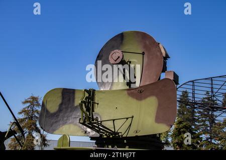 Military radar and surveillance system and equipment, painted in camouflaged army colors Stock Photo