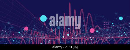 Vector abstract background with a wireframe dynamic pipes, line and particles. Plexus effect. Stock Vector