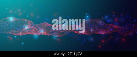 Abstract background with waves and plexus effect. 3D surface. Stock Vector
