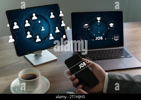 human choose Job Search Career, business, and hiring work online HRM is a human resources management concept. Stock Photo