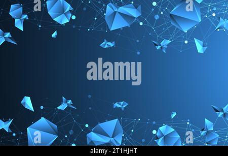 Connected polygons. Glowing blue plexus vector background, digital data visualization. Stock Vector
