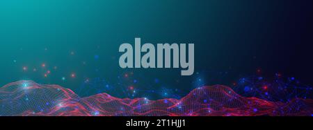 Abstract background with waves and plexus effect. 3D surface. Stock Vector