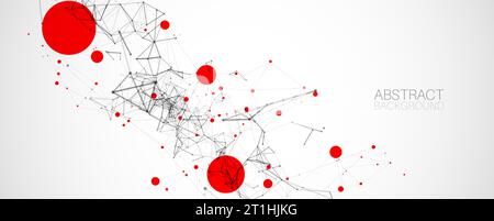 Template for science and technology presentation. Plexus style background with red spots. Stock Vector