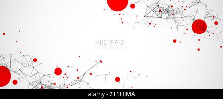 Template for science and technology presentation. Plexus style background with red spots. Stock Vector
