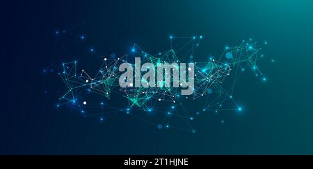 Abstract scientific background with dynamic particles, wave flow ...