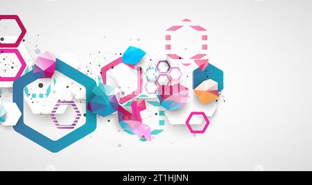 Hexagonal geometric array. Abstract background. Science and connection vector concept. Stock Vector