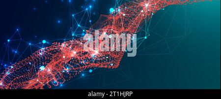 Abstract plexus vector background. Glowing particles dynamic flow. Stock Vector
