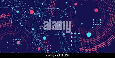 Halftone science background with connecting dots and lines. Digital data visualization. Stock Vector