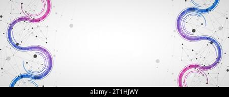 Technical background with plexus effect and wave made of techno circles. Stock Vector