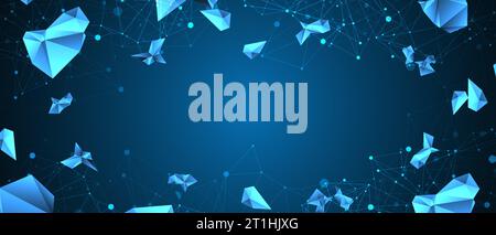 Connected polygons. Glowing blue plexus vector background, digital data visualization. Stock Vector