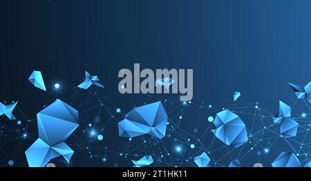 Connected polygons. Glowing blue plexus vector background, digital data visualization. Stock Vector