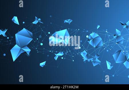 Connected polygons. Glowing blue plexus vector background, digital data visualization. Stock Vector