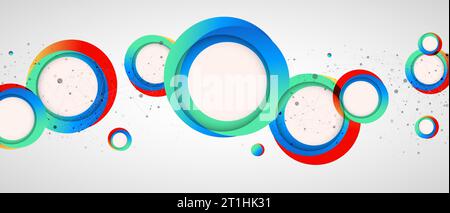 Multicolored circles arranged on a plexus abstraction for use in scientific or technical fields. Geometric abstract background with connected dots and Stock Vector