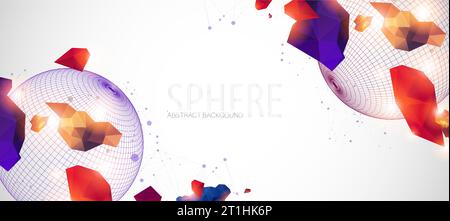 Abstract sphere background with plexus effect. 3D surface. Stock Vector