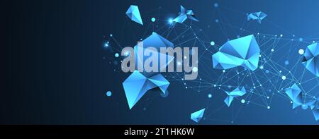 Connected polygons. Glowing blue plexus vector background, digital data visualization. Stock Vector
