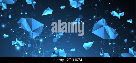 Connected polygons. Glowing blue plexus vector background, digital data visualization. Stock Vector