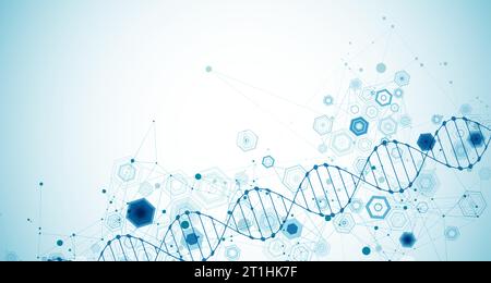 Abstract blue hexagon futuristic background for design works. Science template, wallpaper or banner with a DNA molecules. Stock Vector