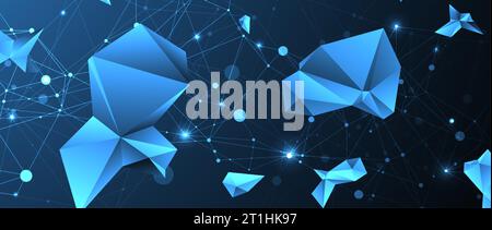 Connected polygons. Glowing blue plexus vector background, digital data visualization. Stock Vector