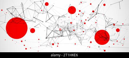 Template for science and technology presentation. Plexus style background with red spots. Stock Vector