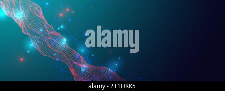 Abstract background with waves and plexus effect. 3D surface. Stock Vector