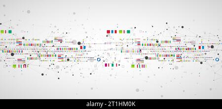 Abstract technology concept with plexus effect. Circuit board, high computer color background. Vector illustration with space for content, web - templ Stock Vector