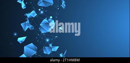Connected polygons. Glowing blue plexus vector background, digital data visualization. Stock Vector